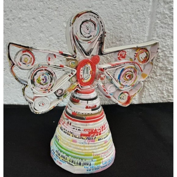 Handcrafted Quilled Angel Tabletop Decor Recycled Paper Figurine Christmas - Picture 3 of 7